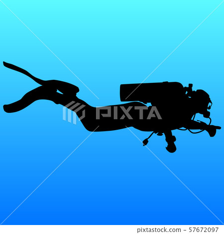 Black silhouette scuba divers on blue background Black silhouette scuba divers on blue background 57672097