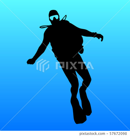 Black silhouette scuba divers on blue background 57672098