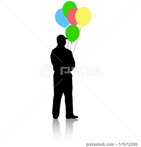 Silhouette of a men with balloons in hand on a 57672099