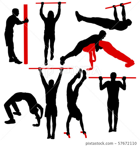 Set of acrobats in different stances silhouette on 57672110