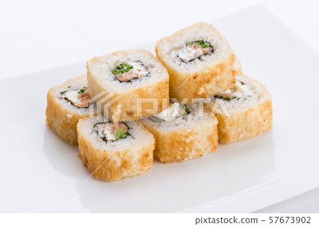 Japanese food restaurant, sushi maki gunkan roll plate or platter set. Sushi set and composition Japanese food restaurant, sushi maki gunkan roll plate or platter set. Sushi set and composition 57673902