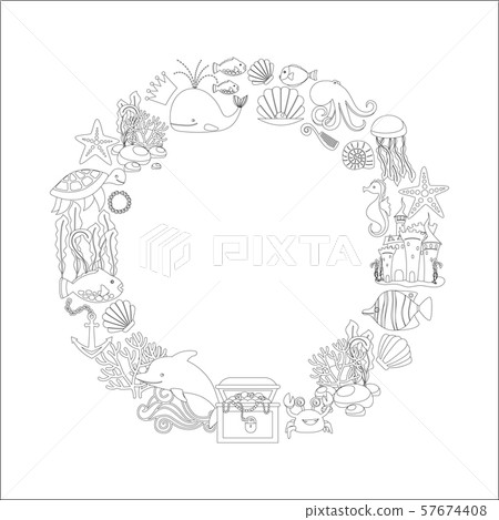 Sealife coloring page circle frame design 57674408
