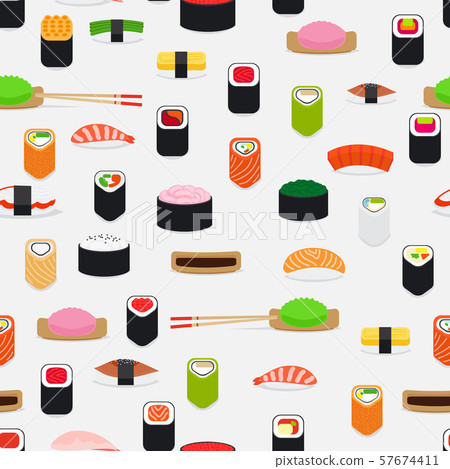 Sushi pattern with colorful flat elements Sushi pattern with colorful flat elements 57674411