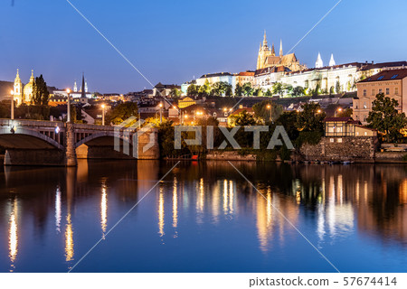 Prague Castle and Vltava River by night, Prague 57674414