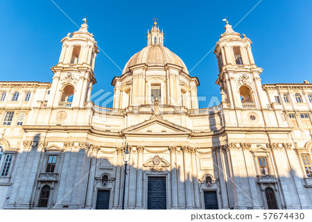 Front view of St Agnes Church on Piazza Navona square, Rome, Italy 57674430