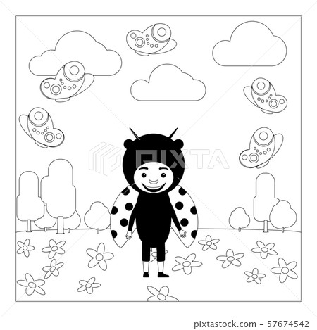Kid in ladybug dress coloring page 57674542