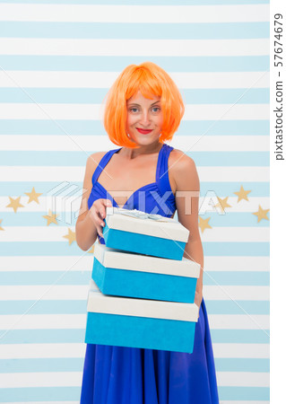 Carnival and holidays season. Woman red ginger wig 57674679