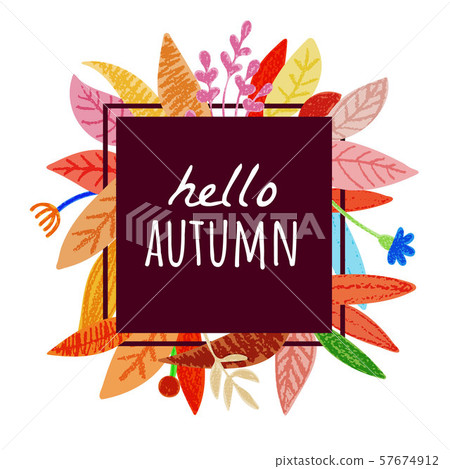 Hello Autumn leaves frame isolated on white - Stock Illustration ...