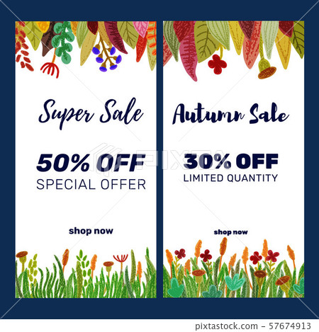 Sale Banner With Autumn Leaves Frame Stock Illustration
