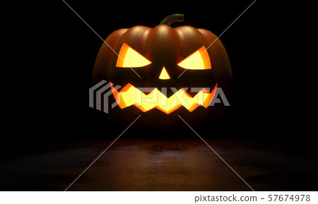 A glowing Jack O Lantern in a dark. 3D... - Stock Illustration ...