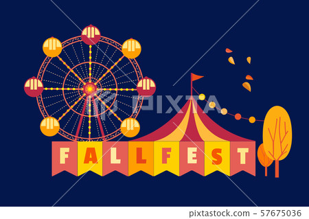 Autumn Fall Fest Fun flat color vector poster 57675036