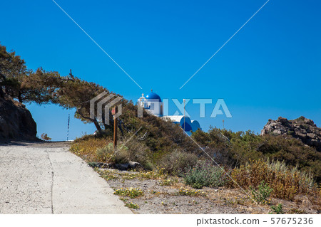 Walking path No. 9 between Fira and Oia and Profitis Ilias church in Santorini Island Walking path No. 9 between Fira and Oia and Profitis Ilias church in Santorini Island 57675236