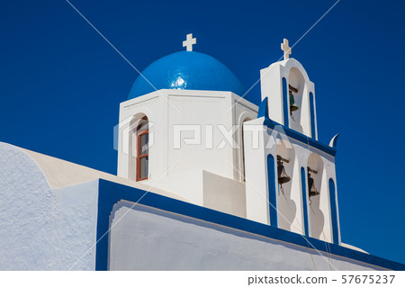 The Profitis Ilias church located next to walking path between Fira and Oia in Santorini Island The Profitis Ilias church located next to walking path between Fira and Oia in Santorini Island 57675237