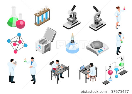 Pharmaceutic Laboratory Isometric Icons Set 57675477