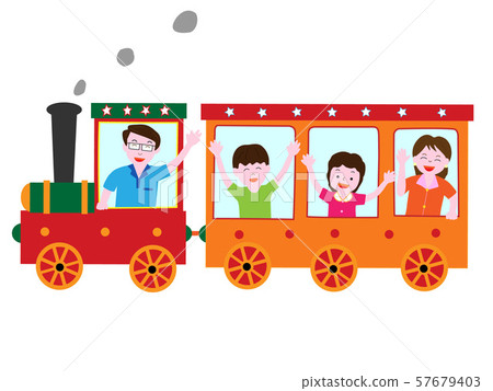 Family traveling by steam locomotive 57679403