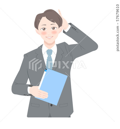 害羞姿勢文件西裝男性上半身 57679610