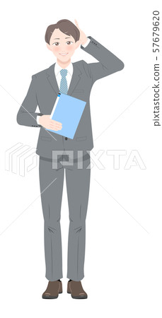 Shy pose document business suit male full body Shy pose document business suit male full body 57679620
