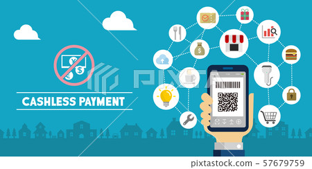 QR code payment / Cashless payment / Bar code payment / Smartphone payment Image illustration Banner QR code payment / Cashless payment / Bar code payment / Smartphone payment Image illustration Banner 57679759