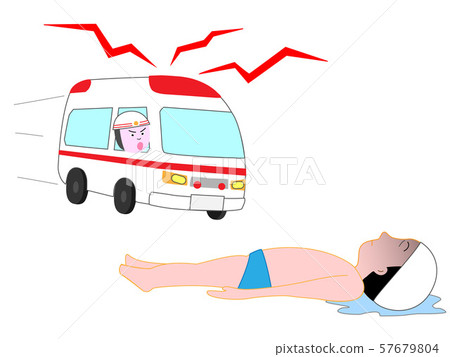 The child is in danger. An ambulance came. The child is in danger. An ambulance came. 57679804