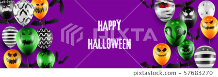 Happy Halloween trick or treat banner template with Scary balloons and Halloween Elements Background 57683270