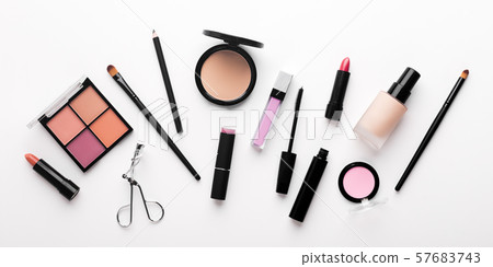 Set of decorative cosmetics for mass market on white 57683743