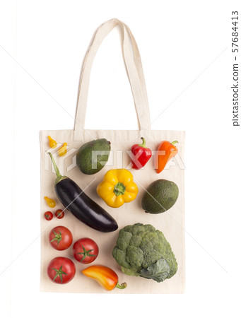 Eco friendly reusable shopping bag with eco vegetables on it 57684413