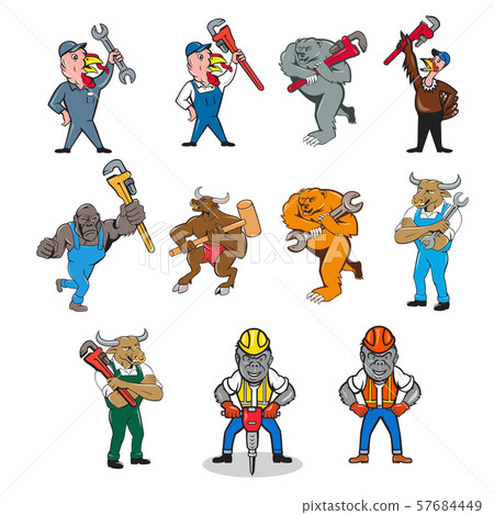 Animal Tradesman Mascot Cartoon Set Animal Tradesman Mascot Cartoon Set 57684449
