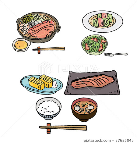 Meals sukiyaki roll cabbage Japanese food illustration hand drawn set 57685043