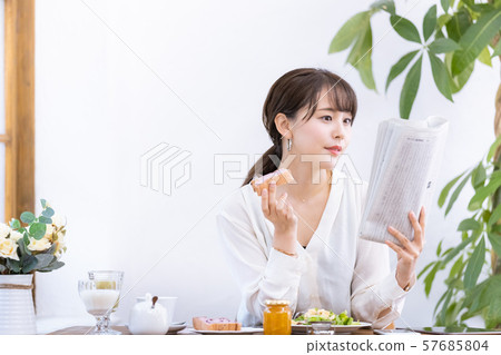Business Woman Breakfast Newspaper Subscription Subscription Reduced Tax Rate 57685804