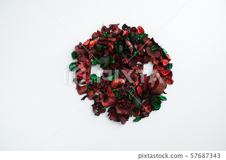 Flowers composition. Frame made of dried rose flowers on white background 57687343