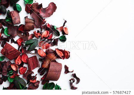 Flowers composition. Frame made of dried rose flowers on white background Flowers composition. Frame made of dried rose flowers on white background 57687427
