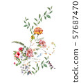 watercolor painting of leaves and flower, on white 57687470