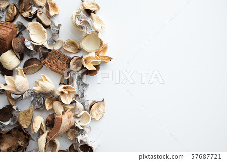 Flowers composition. Frame made of dried rose flowers on white background 57687721