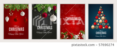 Merry Christmas and Happy New Year posters set. 57690274