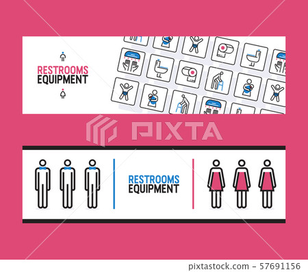 Restroom equipment supply banner, vector illustration. Public toilet service company advertisement Restroom equipment supply banner, vector illustration. Public toilet service company advertisement 57691156