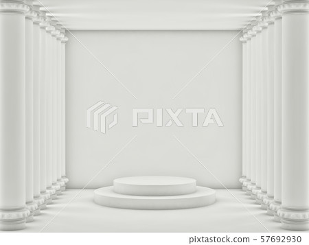 Empty light room with white brick walls and white columns. 3d render Empty light room with white brick walls and white columns. 3d render 57692930