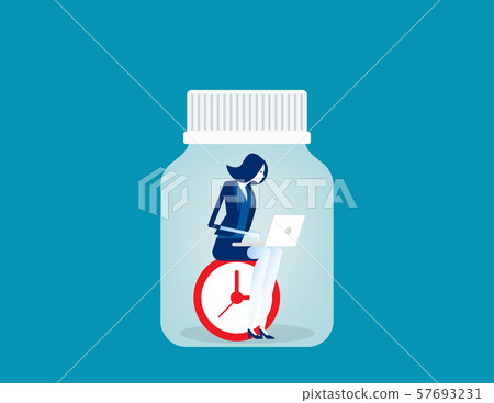 Businesswoman working trapped inside of bottle. 57693231