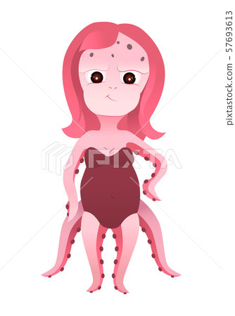 Hand drawing octopus girl illustration vector. Cartoon character. Hand drawing octopus girl illustration vector. Cartoon character. 57693613