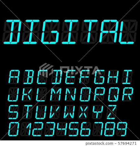 digital font sign. Retro alphabet digital font sign. Retro alphabet 57694271