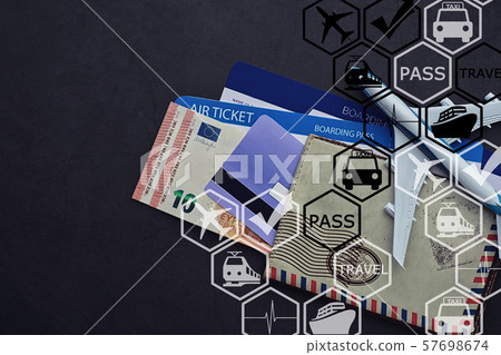 Air ticket and passport for flight plane. Travel concept. Ticket booking. 57698674