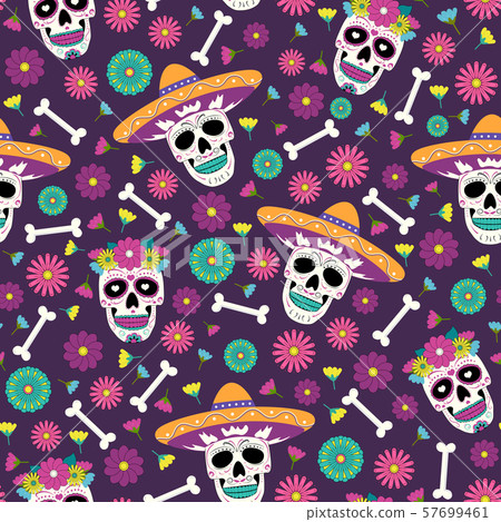 Day of the Dead skull with floral ornament and - Stock Illustration ...