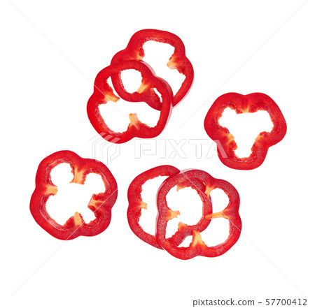 Red sweet bell pepper slices isolated on white Red sweet bell pepper slices isolated on white 57700412