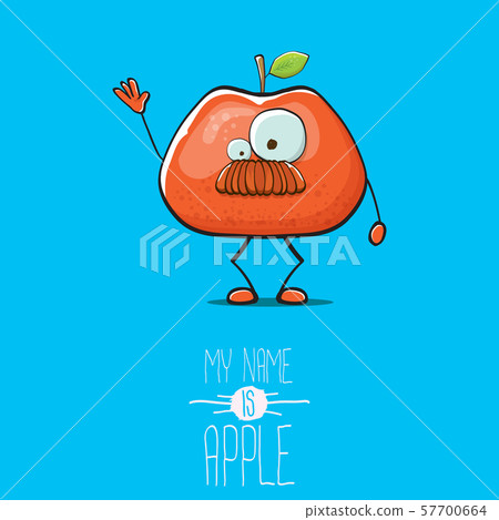 vector funny cartoon cute red apple character isolated on blue background. My name is apple vector vector funny cartoon cute red apple character isolated on blue background. My name is apple vector 57700664