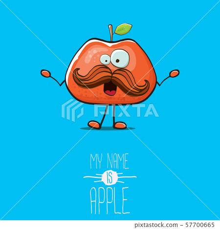 vector funny cartoon cute red apple character isolated on blue background. My name is apple vector vector funny cartoon cute red apple character isolated on blue background. My name is apple vector 57700665