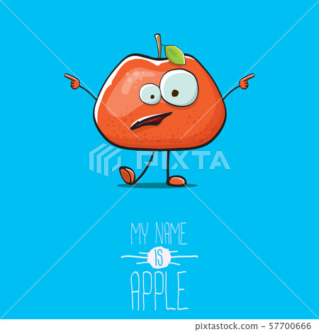 vector funny cartoon cute red apple character isolated on blue background. My name is apple vector 57700666