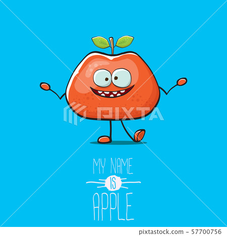 vector funny cartoon cute red apple character isolated on blue background. My name is apple vector 57700756