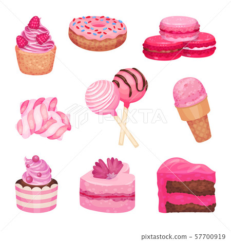 Set of pink sweets. Vector illustration on a white background. 57700919