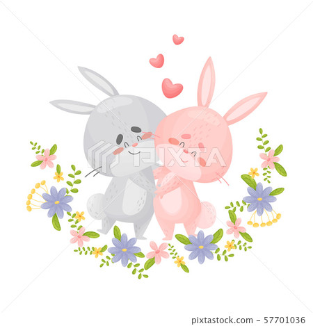 Lovers cartoon hares. Vector illustration on a white background. Lovers cartoon hares. Vector illustration on a white background. 57701036