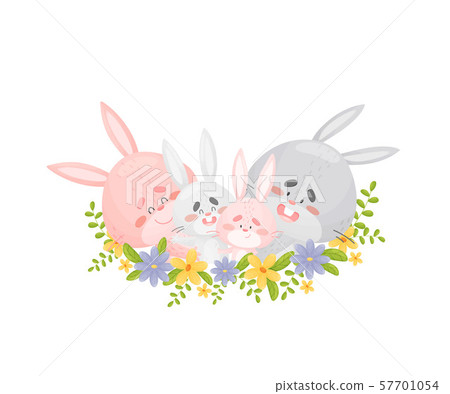 Family of cute hares. Vector illustration on a white background. Family of cute hares. Vector illustration on a white background. 57701054