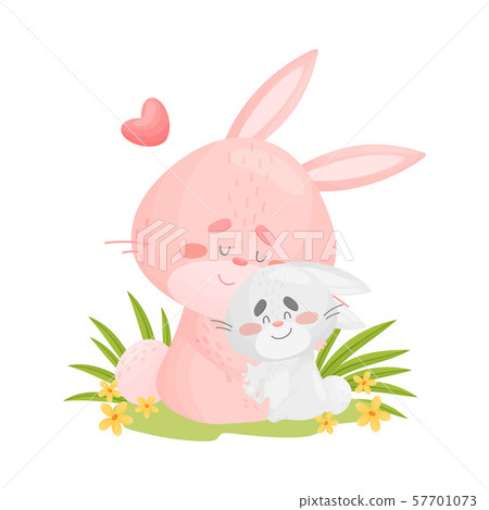 Mom Hare With A Hare In The Meadow Vector 插圖素材 圖庫